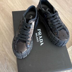 Prada black sequined Prada Double Wheel low-top sneakers